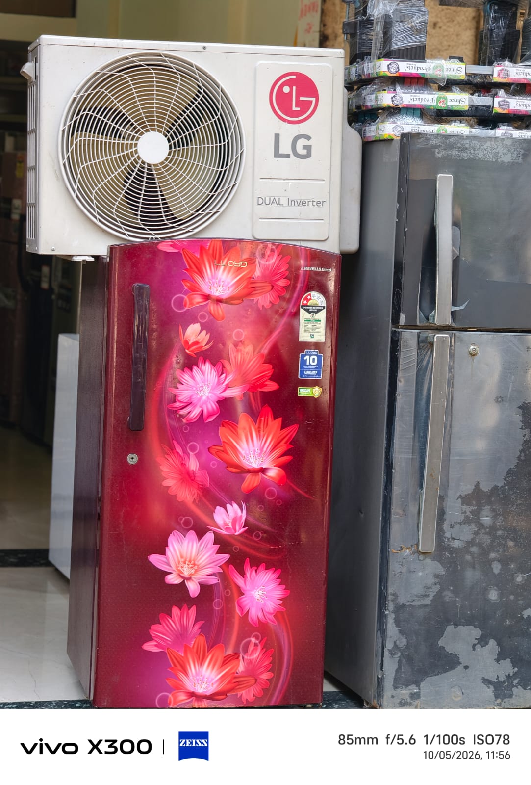 Close-up of refrigerator and AC unit serviced at the shop